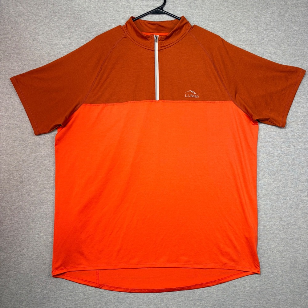 LL Bean Mens XL Tall Cycling Jersey 1/4 Zip Short Sleeve Orange Block 519959